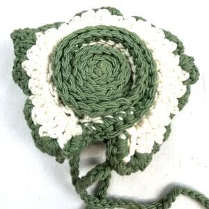 Handmade Pin Cushion Hat crochet green and white NWT USA 6 inches round
